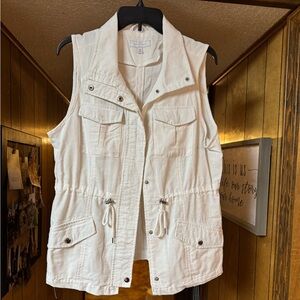new directions White Sleeveless Cargo Utility Vest with Drawstring NEVER WORN!!!
